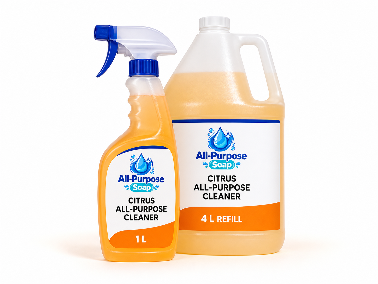 Citrus All-Purpose Cleaner consumer bottle and 4 litre refill packaging